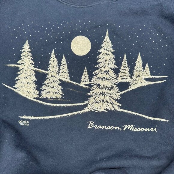 Vintage Sweatshirt XL Navy Blue 90s Branson Missouri Pullover Crewneck Winter Tr - Picture 4 of 9